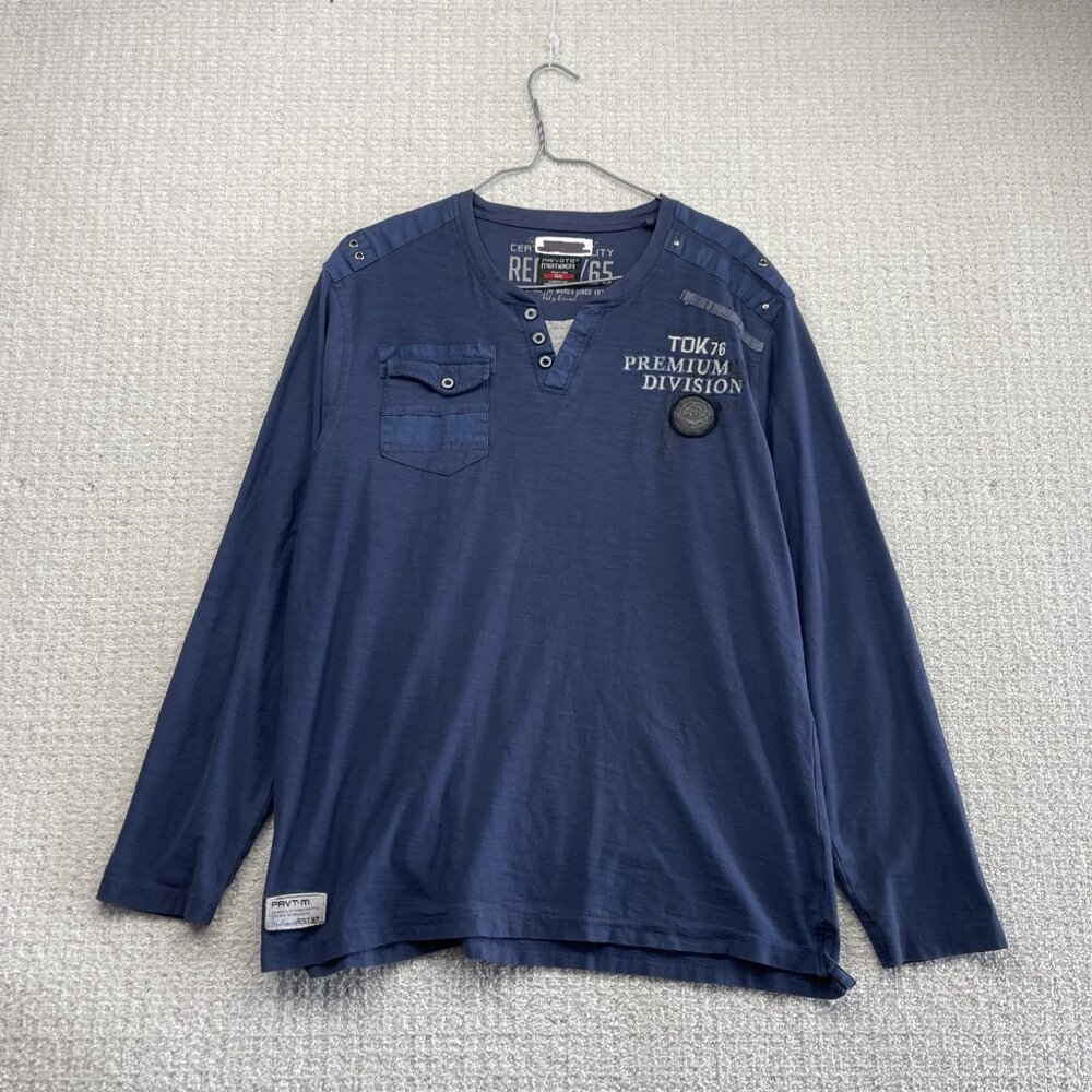 Y2K Henley Long sleeve Shirt Military Patch Grunge Tactical Cyber Goth Men Sz L